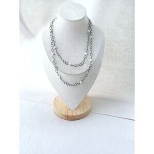 New 925 Sterling Silver White Round Pearl Necklace long Stamped Chain Classic